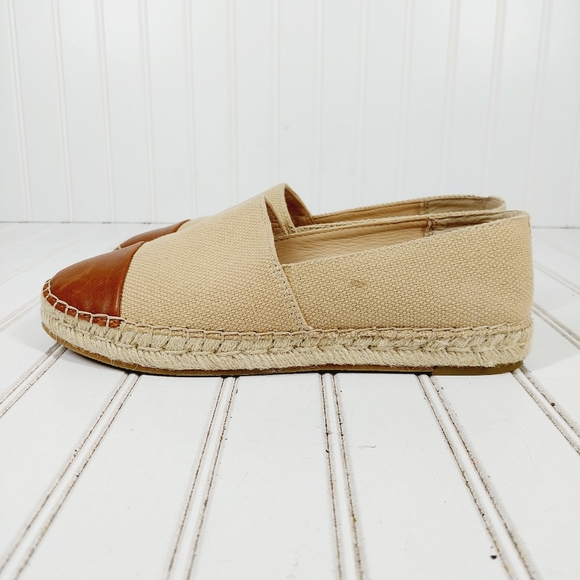 J. McLaughlin Shoes - J. McLaughlin Cream Brown Canvas Leather Redding Cap Slip On Espadrille E385